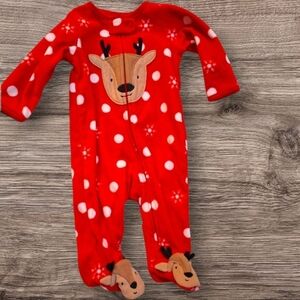 Carter's Red Reindeer Polka Dot Footie Pajamas 3 Months